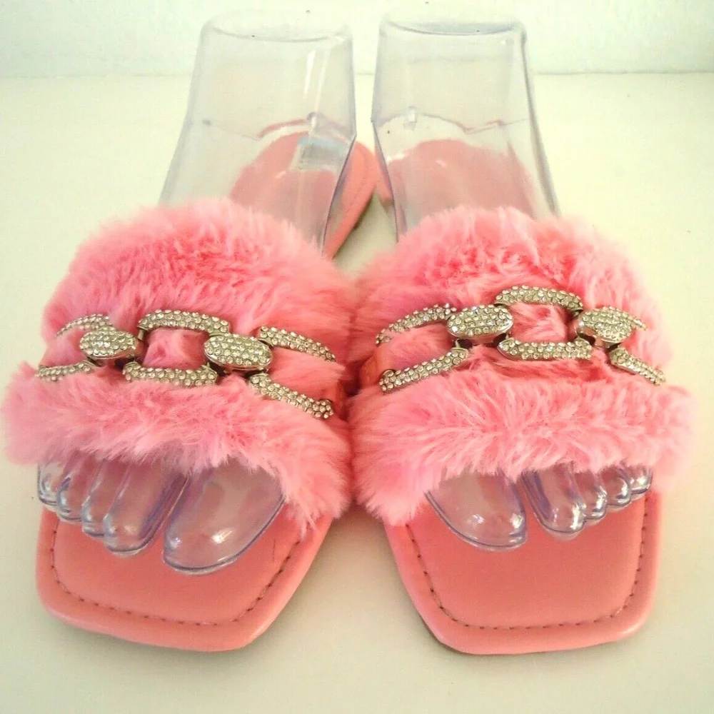 ANNA rhinestone flat-bottomed furry slippers women's slipper Size-10 #36 - Picture 1 of 6